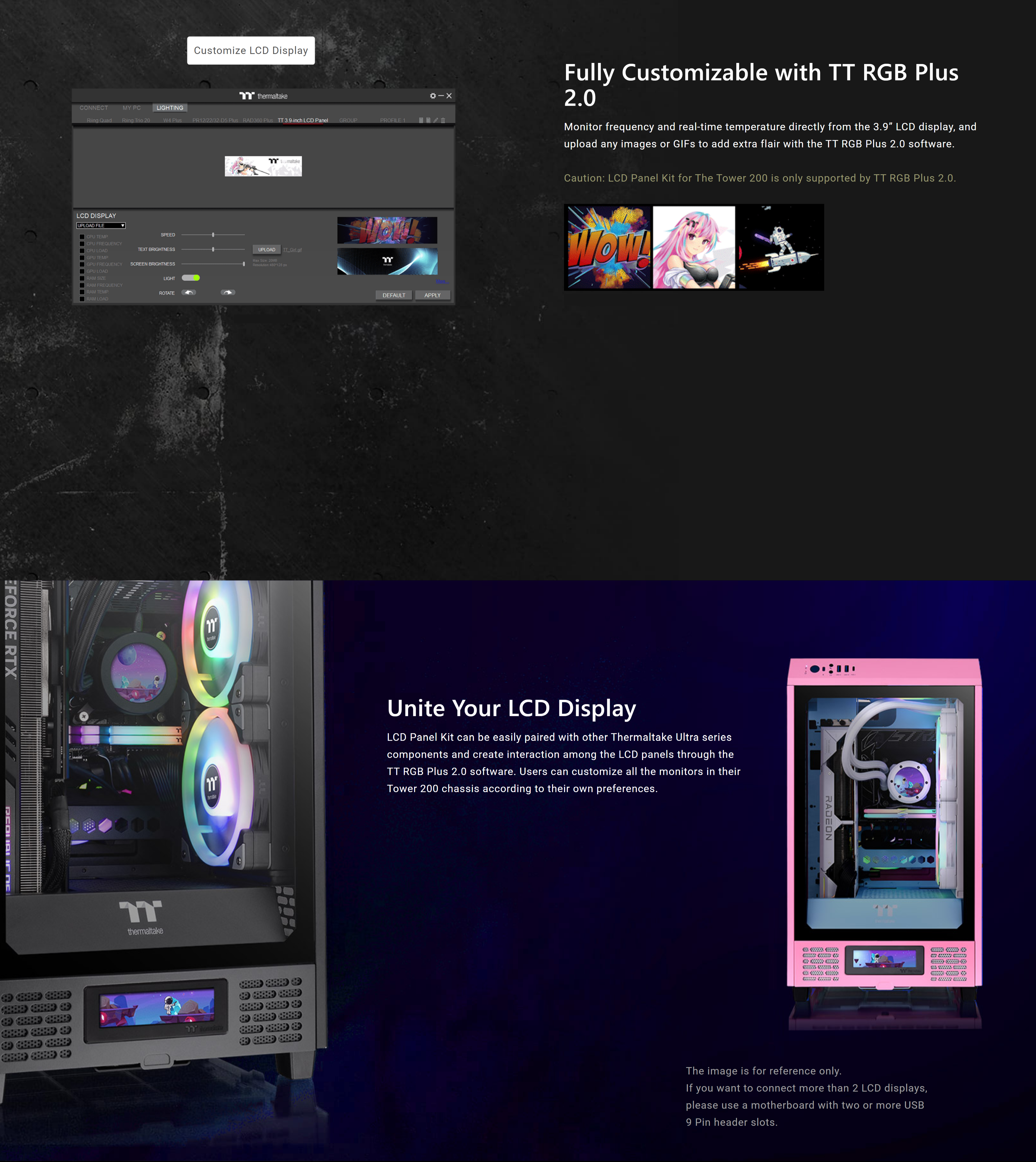 A large marketing image providing additional information about the product Thermaltake LCD Display Panel Kit for The Tower 200 (Bubble Pink) - Additional alt info not provided